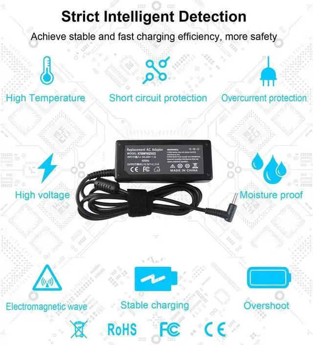Alt view image 5 of 7 - 19.5V 2.31A 45W AC Adapter Charger Compatible with HP Pavilion x360 x2 11 13 15 M1 TouchSmart, Envy x360 x2 13 15 M6, Stream 11 13 14, 15-f 15-f272wm 15-f387wm 15-f233wm 15-bw 15-bs 15-a 15-d 15-g