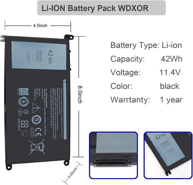 Alt view image 3 of 7 - 42WH WDX0R FC92N 3CRH3 T2JX4 CYMGM Battery Compatible with Dell Inspiron 13 5368 5378 5379 7368 7378 17 5765 5767 5770 Inspiron 14-7460 Inspiron 15 5565 5567 5568 5578 7560 7570 7579 7569 P58F