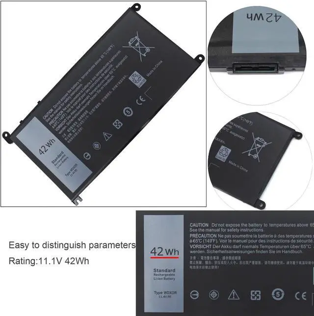 Alt view image 2 of 7 - 42WH WDX0R FC92N 3CRH3 T2JX4 CYMGM Battery Compatible with Dell Inspiron 13 5368 5378 5379 7368 7378 17 5765 5767 5770 Inspiron 14-7460 Inspiron 15 5565 5567 5568 5578 7560 7570 7579 7569 P58F