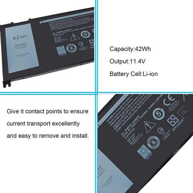 Alt view image 6 of 7 - 42WH WDX0R FC92N 3CRH3 T2JX4 CYMGM Battery Compatible with Dell Inspiron 13 5368 5378 5379 7368 7378 17 5765 5767 5770 Inspiron 14-7460 Inspiron 15 5565 5567 5568 5578 7560 7570 7579 7569 P58F