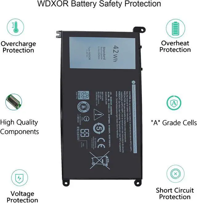 Alt view image 4 of 7 - 42WH WDX0R FC92N 3CRH3 T2JX4 CYMGM Battery Compatible with Dell Inspiron 13 5368 5378 5379 7368 7378 17 5765 5767 5770 Inspiron 14-7460 Inspiron 15 5565 5567 5568 5578 7560 7570 7579 7569 P58F