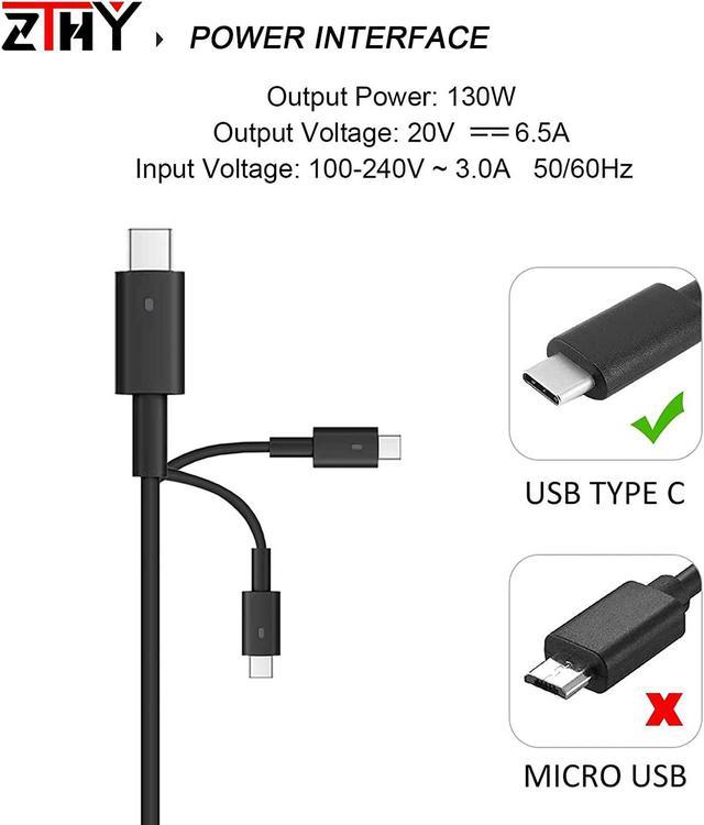 USB-C Laptop Charger 130W 90W AC Adapter for Dell XPS 15 9500 9510