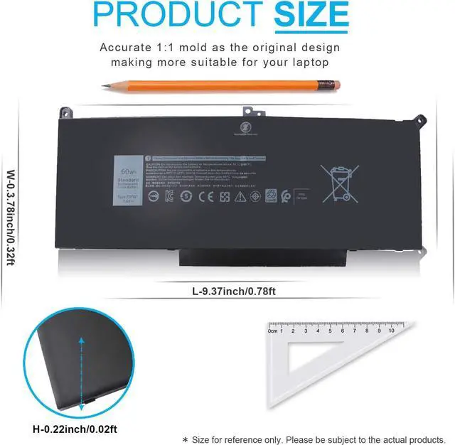 Alt view image 2 of 7 - Emanjor 60Wh Type F3YGT DM3WC Battery Replacement for Dell Latitude 7480 7490 7280 7290 7380 7390 2X39G DM6WC 451-BBYE 453-BBCF KG7VF P73G001 P73G002 P28S001 P28S002 P28S P73G 7.6V 4-Cell