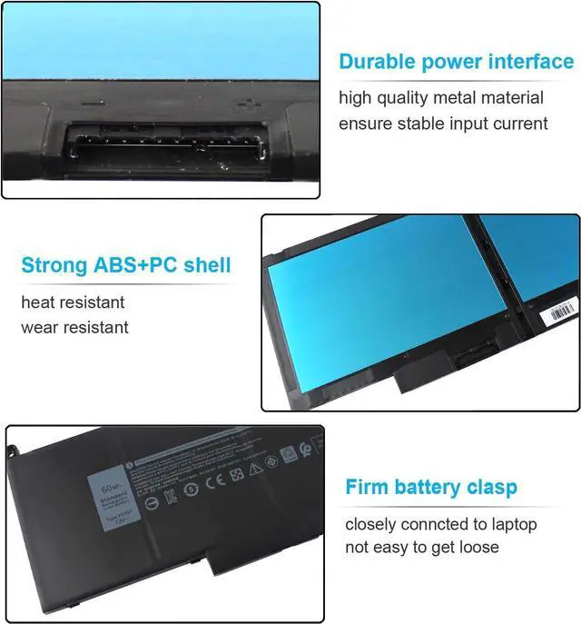 Alt view image 3 of 7 - Emanjor 60Wh Type F3YGT DM3WC Battery Replacement for Dell Latitude 7480 7490 7280 7290 7380 7390 2X39G DM6WC 451-BBYE 453-BBCF KG7VF P73G001 P73G002 P28S001 P28S002 P28S P73G 7.6V 4-Cell