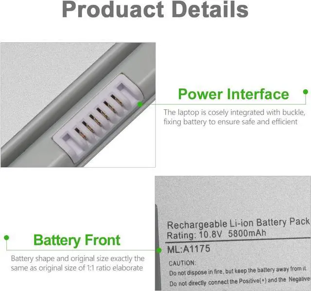 Alt view image 2 of 7 - Zosam New Upgrade A1175 Laptop Battery for MacBook Pro 15 inch A1175 A1260 A1150 A1211 A1226 for (2006 2007 2008 Version) Apple MacBook pro Battery MA348/A MA348G / A MA466LLA -10.8V 5800mah