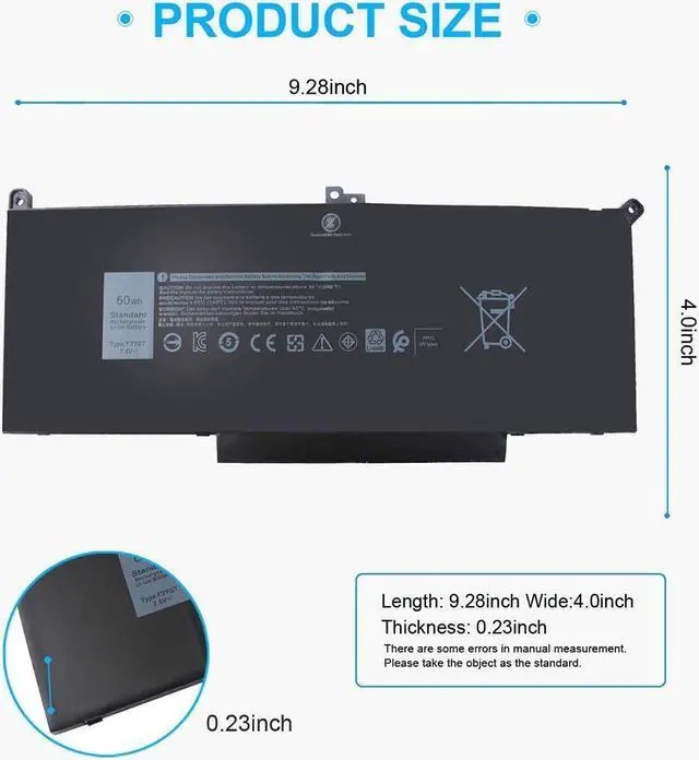 Alt view image 4 of 7 - F3YGT 7480 DM3WC Battery for Dell Latitude 7480 7390 7280 7290 7380 7490 E7280 E7480 E7490 12 7000 13 7000 14 7000 Series P73G P73G002 P29S002 ODM3WC DM6WC 2X39G KG7VF 451-BBYE 453-BBCF f3ygt 60WH