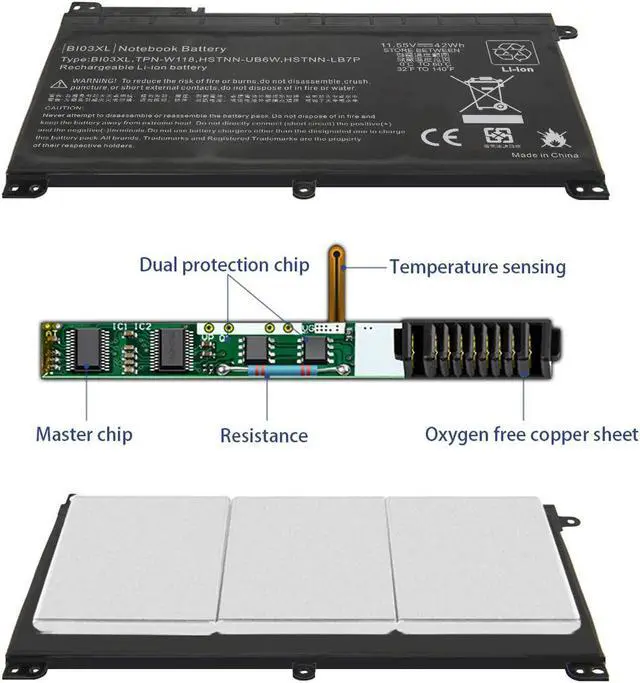Alt view image 4 of 7 - TREE.NB BI03XL 0N03XL 844203-850 844203-855 Laptop Battery for HP Pavilion X360 m3-u m3-u001dx 13-u HSTNN-UB6W HSTNN-LB7P 915486-855 915230-541 Battery for HP Stream 14-ax000 14-ax010wm