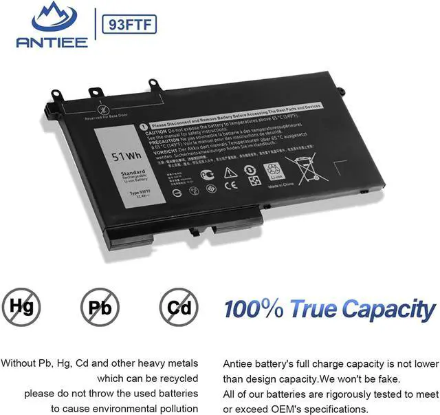 Alt view image 3 of 7 - ANTIEE 51Wh 93FTF Laptop Battery Replacement for Dell Latitude 5280 5480 5580 5590 5490 5288 5290 5488 E5280 E5480 E5580 E5490 E5590 E5290 Precision 15 3520 3530 Series D4CMT 4YFVG 83XPC 083XPC