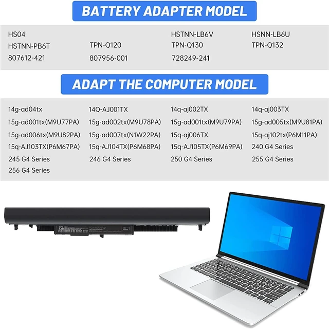 Alt view image 6 of 7 - TG Notebook Battery HS04 HS03 for HP 240 245 246 250 255 256 G4, HP Notebook 14 15, HP 807956-001 807957-001 807612-421 HSTNN-LB6U HSTNN-LB6V N2L85AA 807611-421 807611-131