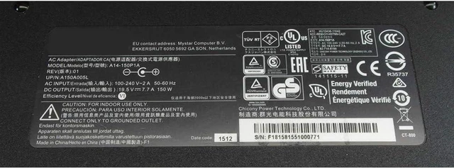 Alt view image 2 of 2 - Original 19.5V 7.7A 150W AC Adapter Charger A14-150P1A for MSI GF62 7RE MS-16J9