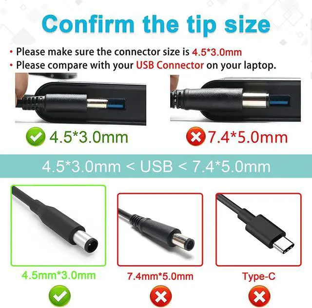 Alt view image 2 of 7 - 130W 19.5V 6.67A?Laptop AC Adapter Charger Compatible with Dell XPS 15 7590 9560 9570 9530 Precision 5520 5510 5540 M3800 M2800 Inspiron 7000 Series 7347 7348 7459 P56F DA130PM130 Power Supply Cord