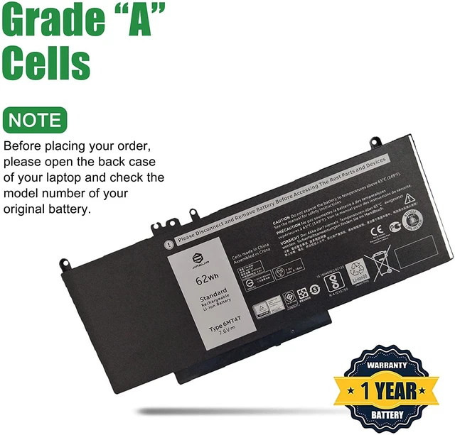 Alt view image 5 of 7 - JIAZIJIA 6MT4T Laptop Battery Replacement for Dell Latitude 5470 5570 E5470 E5570 Precision 3510 M3510 Series Notebook 7V69Y HK6DV 0HK6DV 79VRK 079VRK TXF9M 0TXF9M 7.6V 62Wh 8180mAh 4-Cell