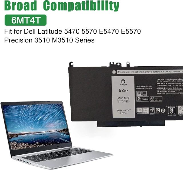 Alt view image 6 of 7 - JIAZIJIA 6MT4T Laptop Battery Replacement for Dell Latitude 5470 5570 E5470 E5570 Precision 3510 M3510 Series Notebook 7V69Y HK6DV 0HK6DV 79VRK 079VRK TXF9M 0TXF9M 7.6V 62Wh 8180mAh 4-Cell