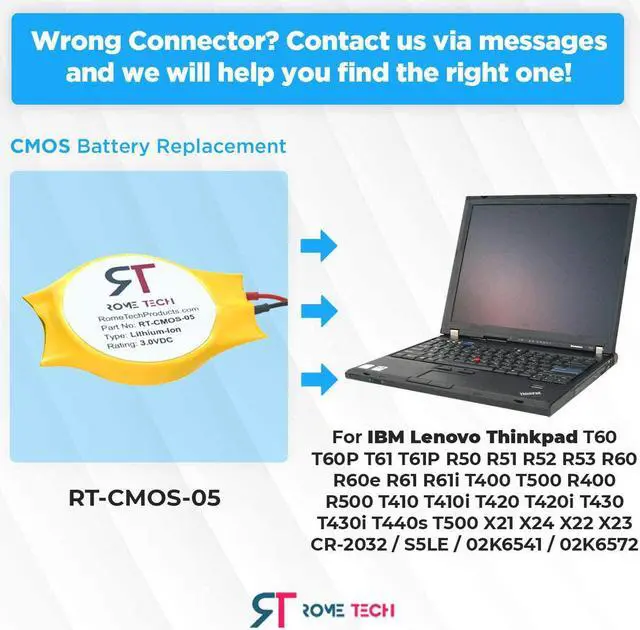 Alt view image 2 of 6 - CMOS Battery for IBM Lenovo Thinkpad T60 T60P T61 T61P W500 W510 W700 X21 X22 X220 X220I X220T 02K6541 02K6572 - BIOS RTC 3V CR2032 Battery with 2 Pin 2 Wire Cable