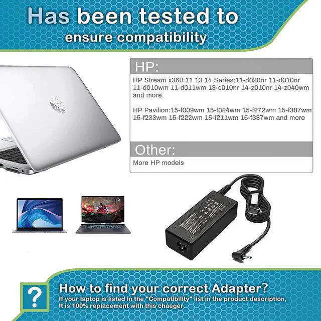 Alt view image 4 of 7 - 19.5V 2.31A 45W UL Listed HP Smart Blue Tip AC Adapter for HP Pavilion x360 x2 11 13 15 M1 Touch Smart HP Spectre 15 x360 13 Ultrabook X2; HP EliteBook Folio 1040 G1; HP Stream x360 11 13 14