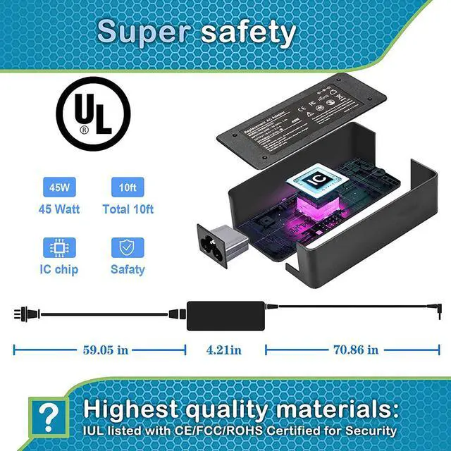 Alt view image 5 of 7 - 19.5V 2.31A 45W UL Listed HP Smart Blue Tip AC Adapter for HP Pavilion x360 x2 11 13 15 M1 Touch Smart HP Spectre 15 x360 13 Ultrabook X2; HP EliteBook Folio 1040 G1; HP Stream x360 11 13 14