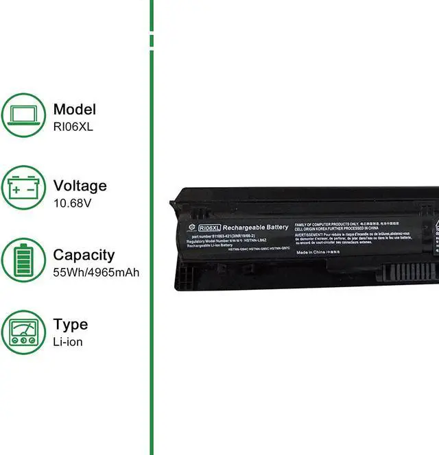 Alt view image 2 of 6 - JIAZIJIA RI06XL 811346-001 HSTNN-DB7B Battery for Hp ProBook 450 G3 455 G3 470 G3 Series 811063-421 HSTNN-LB6Z HSTNN-PB6Q HSTNN-Q94C RI04 RI04XL