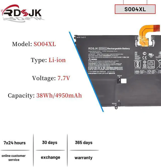 Alt view image 2 of 7 - SO04XL Laptop Battery for HP Spectre 13 13-V111DX 13-V016TU 13-V015TU 13-V014TU 13-V011DX 13-V000 13T-V100 13-V151NR 13-V107NB 13-V000NA 844199-855 843534-1C1 HSTNN-IB7J TPN-C127 7.7V 38Wh/4950mAh