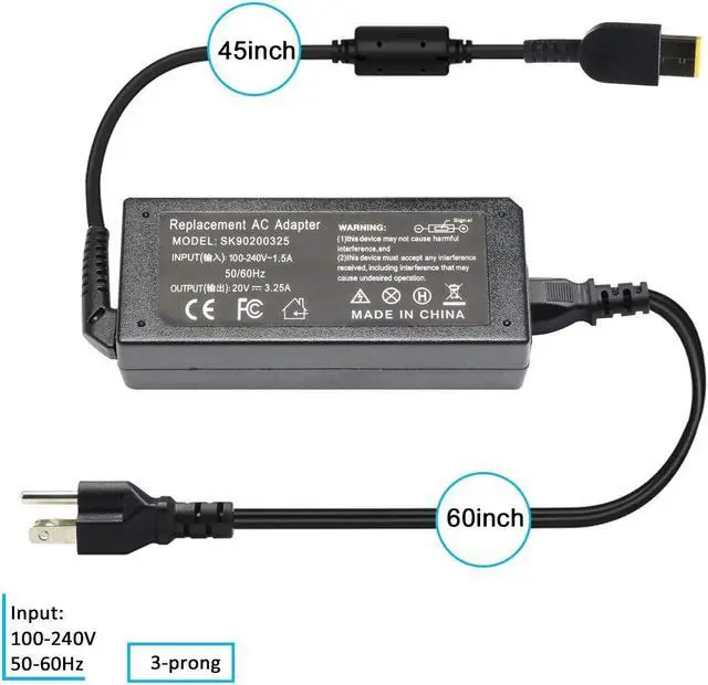 Alt view image 4 of 7 - Replacement 65W Lenovo Laptop Charger for Thinkpad T470 T470S T460 E531 E570 E560 L470 L460 L440 T440 T450 T540P X270 X250 X240 ADLX65NLC2A ADLX65NCC3A ADLX65NCC2A AC Power Adapter
