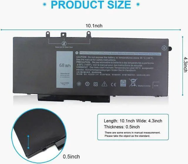 Alt view image 2 of 7 - 451-BBZG GJKNX Laptop Battery for Dell Latitude 5590 5480 5580 5280 5490 5491 5591 E5480 E5580 E5490 E5590 E5491 E5591, Precision 15 3520 3530 M3520 M3530,GD1JP 5YHR4 DY9NT FPT1C KCM82 0GJKNX 0GD1JP