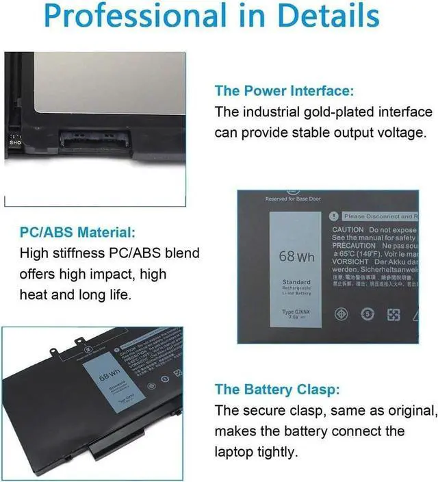 Alt view image 3 of 7 - 451-BBZG GJKNX Laptop Battery for Dell Latitude 5590 5480 5580 5280 5490 5491 5591 E5480 E5580 E5490 E5590 E5491 E5591, Precision 15 3520 3530 M3520 M3530,GD1JP 5YHR4 DY9NT FPT1C KCM82 0GJKNX 0GD1JP