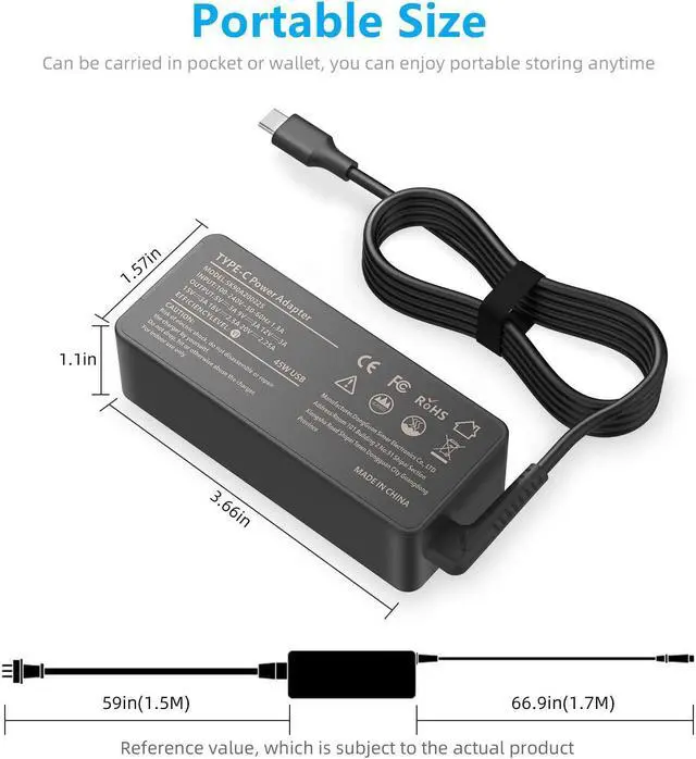 Alt view image 5 of 7 - 45W Type C AC Adapter Laptop Charger Compatible for HP Chromebook X360 14-CA000 11-AE000 14-ca061dx 14-ca051wm; HP Chromebook 14 13 14A 11 11A G6 G7 G8 EE; HP Spectre X2 X360 13-ac023dx 13-ac033dx