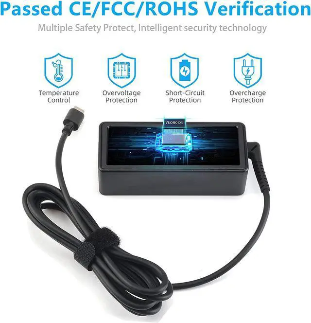 Alt view image 6 of 7 - 45W Type C AC Adapter Laptop Charger Compatible for HP Chromebook X360 14-CA000 11-AE000 14-ca061dx 14-ca051wm; HP Chromebook 14 13 14A 11 11A G6 G7 G8 EE; HP Spectre X2 X360 13-ac023dx 13-ac033dx