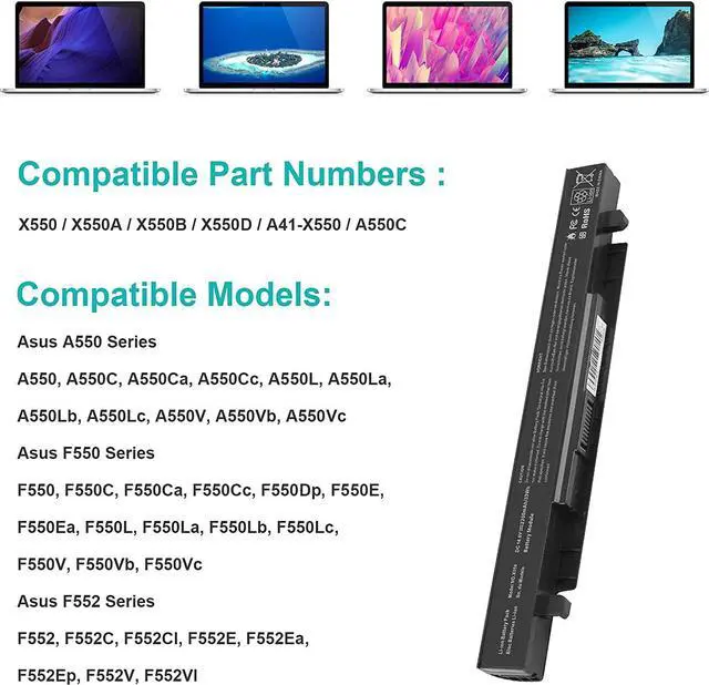 Alt view image 5 of 7 - Laptop Battery for ASUS A41-X550 A450 P550 F550 k550 R510 X450 X550V A450C X550C X550A X550B X550D Y481C Y581C R510C R510J X550L X550J R510L X550CA X552E K550L K550L F550V P550C X550EA X550VX F550C