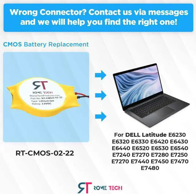 Alt view image 2 of 6 - Rome Tech RTC CMOS Battery for DELL Latitude E6420 E6520 E6530 E6230 E6320 E6330 - Laptop Backup BIOS CMOS Laptop Battery CR2032 with 2 Pin Wire Cable