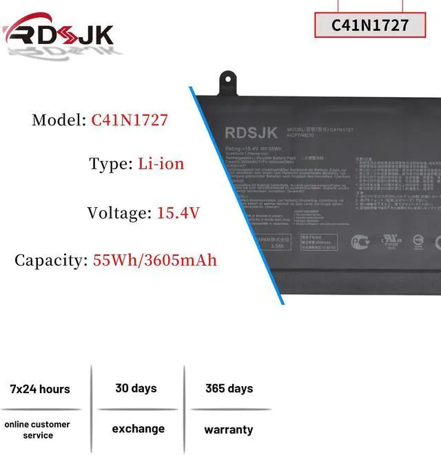 Alt view image 2 of 7 - C41N1727 Laptop Battery for Asus ROG Zephyrus M GM501 GM501G GM501GM GM501GS GU501 GU501GM Series 0B200-02900000 0B200-02900000M 15.4V 55Wh