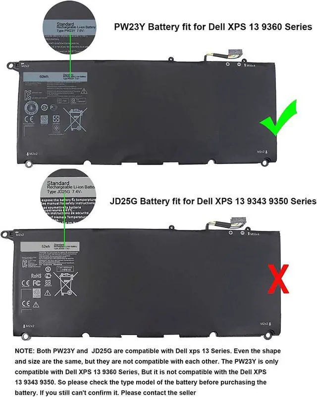Alt view image 2 of 7 - PW23Y Laptop Battery Compatible with Dell XPS 13 9360 P54G002 13-9360-D1505G 13-9360-D1605G 13-9360-D1605T 13-9360-D1609 13-9360-D1609G 13-9360-D1705G XPS 13 2017 Series TP1GT RNP72 0RNP72 0TP1GT