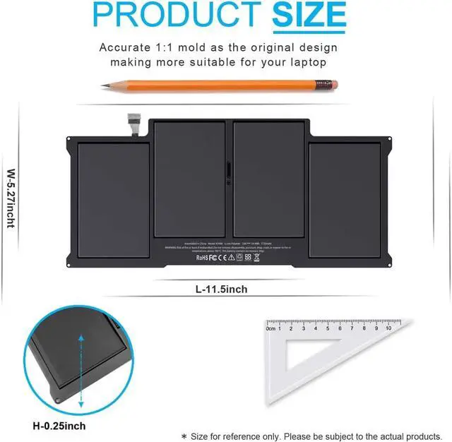 Alt view image 3 of 7 - A1377 A1405 A1496 Laptop Battery Compatible with MacBook Air 13 inch A1466 (Early 2015, Early 2014, Mid 2013, Mid 2012, Mid 2011, 2017) A1369 (Mid 2011, Late 2010) MJVE2LL/A MJVG2LL/A MC504 54.4Wh
