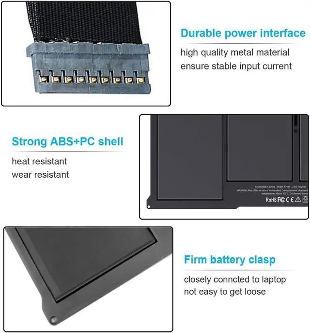 Alt view image 4 of 7 - A1377 A1405 A1496 Laptop Battery Compatible with MacBook Air 13 inch A1466 (Early 2015, Early 2014, Mid 2013, Mid 2012, Mid 2011, 2017) A1369 (Mid 2011, Late 2010) MJVE2LL/A MJVG2LL/A MC504 54.4Wh