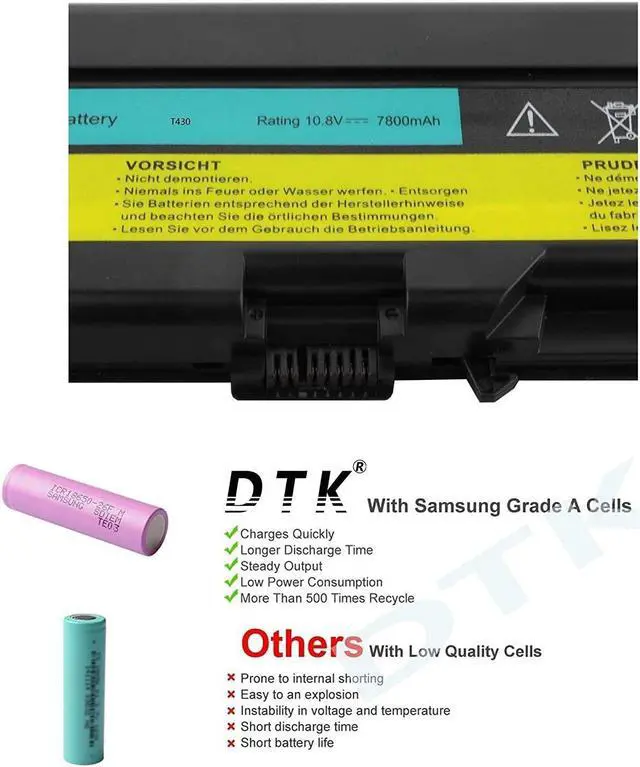Alt view image 3 of 5 - DTK 0A36303 Laptop Battery Replacement for Lenovo IBM Thinkpad Apply to W530 W530i L430 L530 T430 T430i T530 T530i Notebook (Extended 9 Cells 7800mah) OA36303