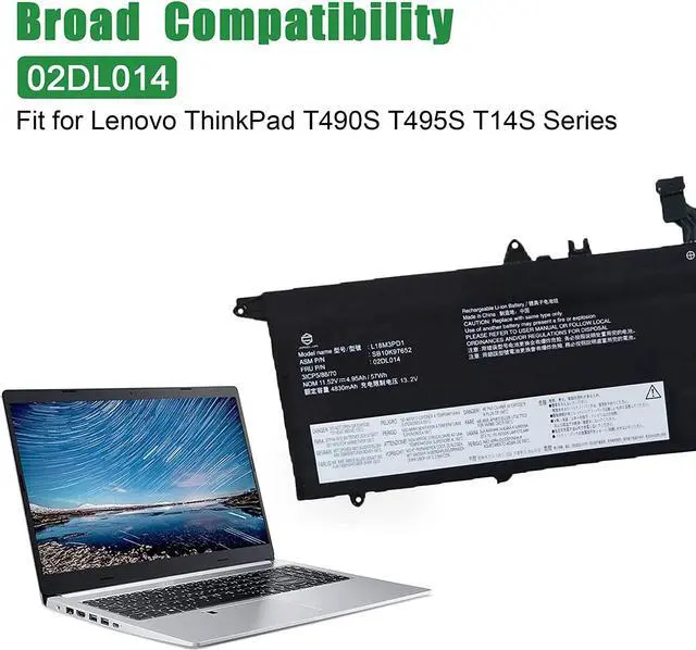 Alt view image 4 of 5 - JIAZIJIA 02DL014 L18M3PD1 SB10K97652 Laptop Battery Replacement for Lenovo ThinkPad T490s T495s T14s Series 02DL013 L18L3PD1 SB10K97651 02DL015 L18M3PD2 SB10K97653 02DL016 L18C3PD1 11.52V 57Wh