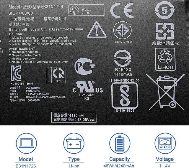 Alt view image 2 of 7 - JOTACT B31N1726(11.4V 48Wh/4240mAh) Laptop Battery Compatible with asus FX80 FX86 TUF Gaming FX504 FX504GE FX504GM FX505 FX505DT FX505DY FX505GE FX505GD Series Notebook B31BnEH B31Bn91 A41LK9H