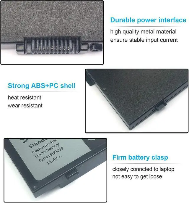 Alt view image 3 of 7 - 91Wh MFKVP 11.4V Battery Replacement for Dell Precision 15 7510 7520 17 7710 7720 M7510 M7710 T05W1 GR5D3 M28DH 451-BBSF 451-BBSB TWCPG 0FNY7 1G9VM RDYCT 6 Cell