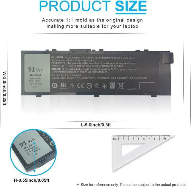 Alt view image 4 of 7 - 91Wh MFKVP 11.4V Battery Replacement for Dell Precision 15 7510 7520 17 7710 7720 M7510 M7710 T05W1 GR5D3 M28DH 451-BBSF 451-BBSB TWCPG 0FNY7 1G9VM RDYCT 6 Cell