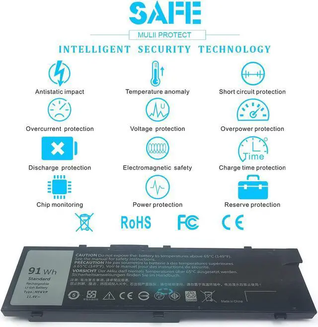 Alt view image 7 of 7 - 91Wh MFKVP 11.4V Battery Replacement for Dell Precision 15 7510 7520 17 7710 7720 M7510 M7710 T05W1 GR5D3 M28DH 451-BBSF 451-BBSB TWCPG 0FNY7 1G9VM RDYCT 6 Cell