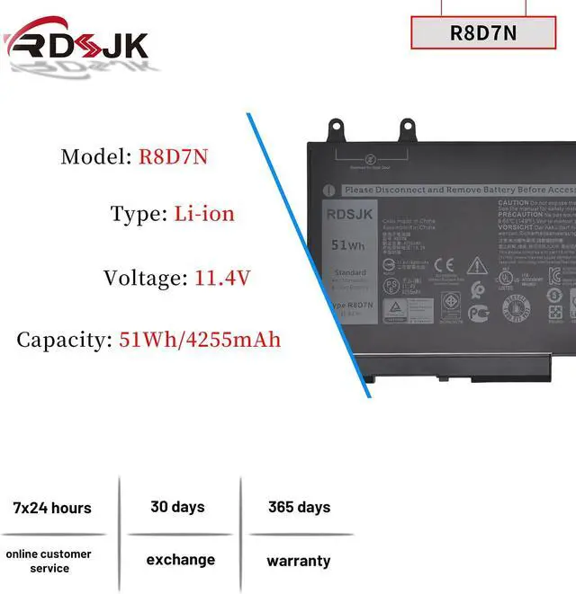 Alt view image 2 of 7 - R8D7N Laptop Battery for Dell Latitude 5400 5410 5500 5510 5511 Precision 3540 M3540 3550 Inspiron 7590 7591 7791 2-in-1 Series 0R8D7N 1V1XF 4GVMP H82T6 RF7WM 9JRYT X77XY C5GV2 W8GMW 0W8GMW 11.4V 51Wh