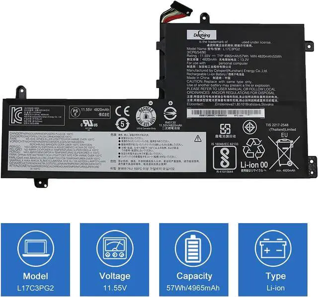 Alt view image 2 of 7 - Dentsing L17C3PG2 11.55V 57Wh/4965mAh 3-Cells Laptop Battery Compatible with Lenovo Legion Y545 Y540-15IRH Y540-17IRH Y7000-2019 Y7000P-1060 Y530-15ICH-1060 Series Notebook L17M3PG2 (Long Wire)