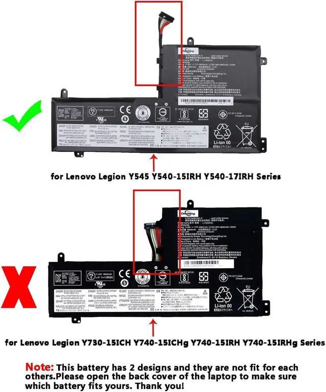 Alt view image 4 of 7 - Dentsing L17C3PG2 11.55V 57Wh/4965mAh 3-Cells Laptop Battery Compatible with Lenovo Legion Y545 Y540-15IRH Y540-17IRH Y7000-2019 Y7000P-1060 Y530-15ICH-1060 Series Notebook L17M3PG2 (Long Wire)