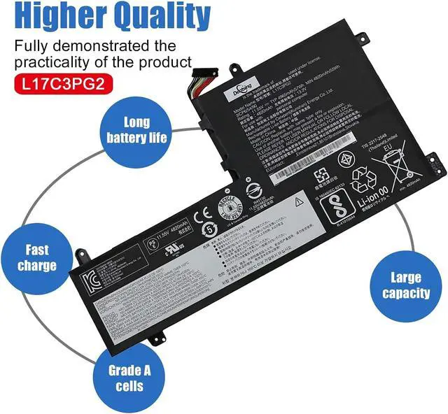 Alt view image 5 of 7 - Dentsing L17C3PG2 11.55V 57Wh/4965mAh 3-Cells Laptop Battery Compatible with Lenovo Legion Y545 Y540-15IRH Y540-17IRH Y7000-2019 Y7000P-1060 Y530-15ICH-1060 Series Notebook L17M3PG2 (Long Wire)