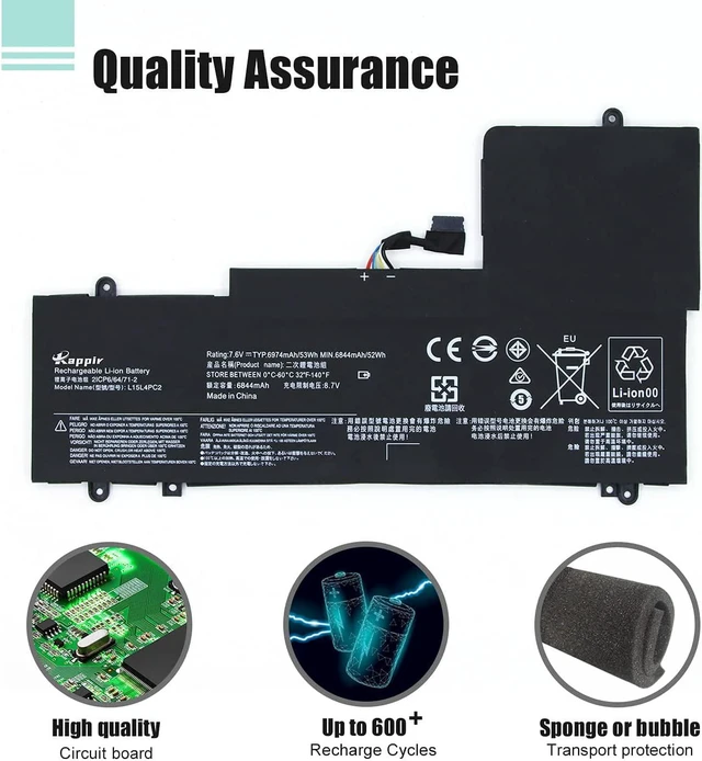 Alt view image 5 of 7 - BOWEIRUI L15L4PC2 (7.64V 53Wh 6974mAh) Laptop Battery Replacement for Lenovo Ideapad Yoga 710-14IKB 710-14ISK 710-15ISK Series Notebook 5B10K90778 L15M4PC2 5B10K90802