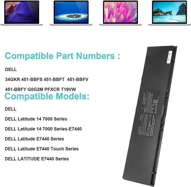 Alt view image 5 of 7 - E7440 E7450 Laptop Battery for Dell Latitude 14 7000 E7440 E7450 E7420 7440 7450 PFXCR 34GKR F38HT G95J5 0G95J5 3RNFD G0G2M T19VW V8XN3 909H5 0909H5 5K1GW 451-BBFT 451-BBOG 451-BBFV 451-BBFY E225846