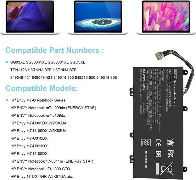 Alt view image 7 of 7 - SG03XL Laptop Battery for HP Envy M7-U109DX M7-U009DX 17t-U000 17-U011NR 17-U163CL 17-U177CL 849048-421 849049-421 849314-850 849315-850 849314-856 HSTNN-LB7F HSTNN-LB7E TPN-I126 HSTNN-LB7E HSTNN-LB7F