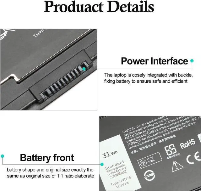 Alt view image 4 of 6 - Eokoowo New VFV59 11.1V 31 WH Laptop Battery Replacement for Dell E7240 E7250 Ultrabook WD52H GVD76 9C26T Y9HNT KWFFN J31N7 HJ8KP F3G33 0KWFFN 451-BBFW 451-BBFX 3-Cell High Performance