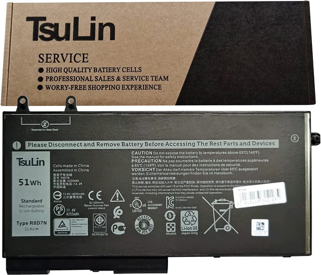 Main image of TsuLin R8D7N Laptop Battery Replacement for Dell Latitude 5400 5500 Precision 3540 Inspiron 7590 7591 7791 2-in-1 Series Notebook 0R8D7N 1V1XF 4GVMP W8GMW 11.4V 51Wh 4255mAh