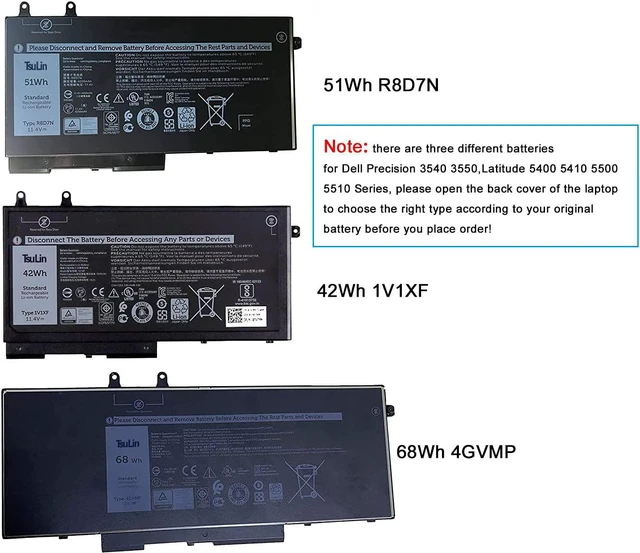 Alt view image 2 of 7 - TsuLin R8D7N Laptop Battery Replacement for Dell Latitude 5400 5500 Precision 3540 Inspiron 7590 7591 7791 2-in-1 Series Notebook 0R8D7N 1V1XF 4GVMP W8GMW 11.4V 51Wh 4255mAh