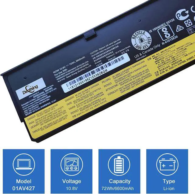 Alt view image 2 of 6 - Dentsing 01AV427 (10.8V 72Wh/6600mAh 6-Cell) Laptop Battery Compatible with Lenovo Thinkpad A475 A485 T470 T480 T570 T580 TP25 P51S P52S Series Notebook 01AV425 01AV428 4X50M08812 SB10K97584 61++